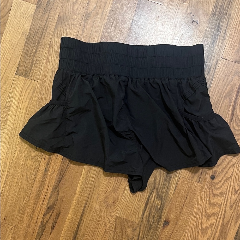 FP Movement by Free People Black Smocked Waist Flutter Shorts